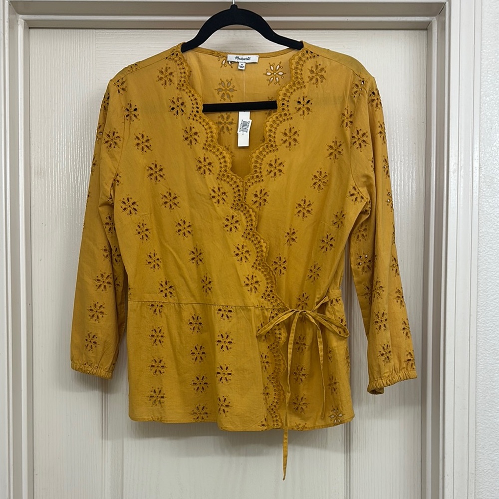 Madewell Mustard Yellow Embroidered Wrap Top